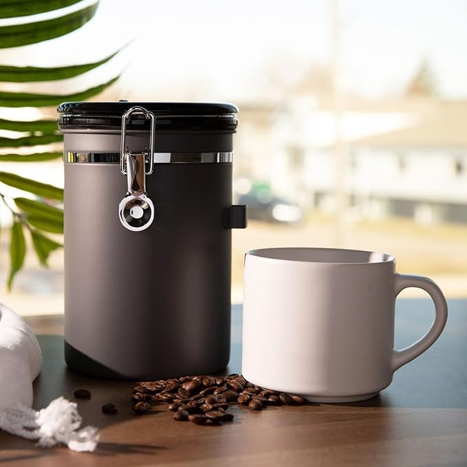 Veken Coffee Canister, Airtight Stainless Steel Kitchen Food Storage Container with Date Tracker and Scoop for Grounds Coffee, Beans, Tea, Flour, Cereal, Sugar, Cookies Jars, 22OZ Gray