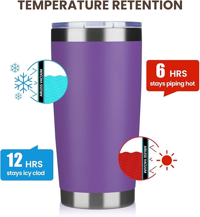 MEWAY 20oz Tumbler 4 Pack Double Wall Vacuum Insulated Travel Mug Bulk, Stainless Steel Tumblers with Lid and Straw, Durable Powder Coated Coffee Cups for Cold & Hot Drinks (Purple, 4)