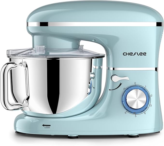 CHeflee Stand Mixer,660W 6+P With 6.5QT Stainless Steel Bowl,Dough Hook, Wire Whip & Beater,for Most Home Cooks,Blue