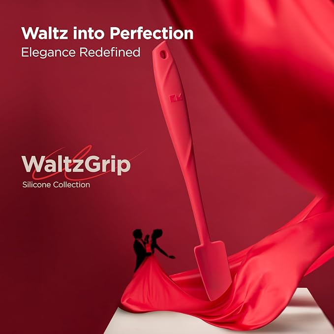Kitchen Mama WaltzGrip Platinum Silicone Jar and Can Spatula Set: Heat-Resistant, Dishwasher Safe, Ergonomic Grip, Perfect for Mixing and Scraping, Nonstick Cookware (Red)