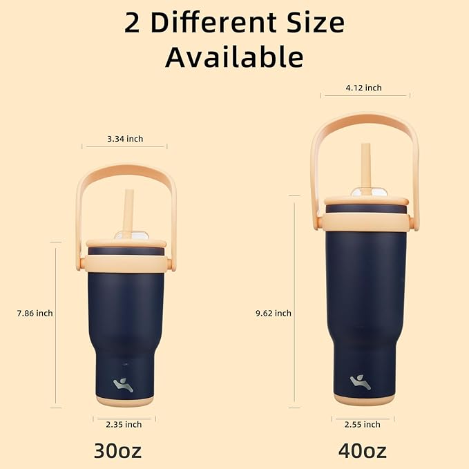 30 oz Tumbler with Side Handle, Insulated Water Bottle with Straw and 2 in 1 Lid, Stainless Steel Cup Travel Coffee Mug for Sports Office Gym,Navy Blue