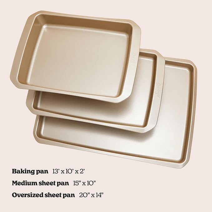 Cravings Bake-Anything 3-Piece Sheet Pan Set, Nonstick Steel Baking Sheets for Pizza, Cake, and Cookie Baking, Oversized, Medium, and Small Pans – Kitchen Essentials by Chrissy Teigen