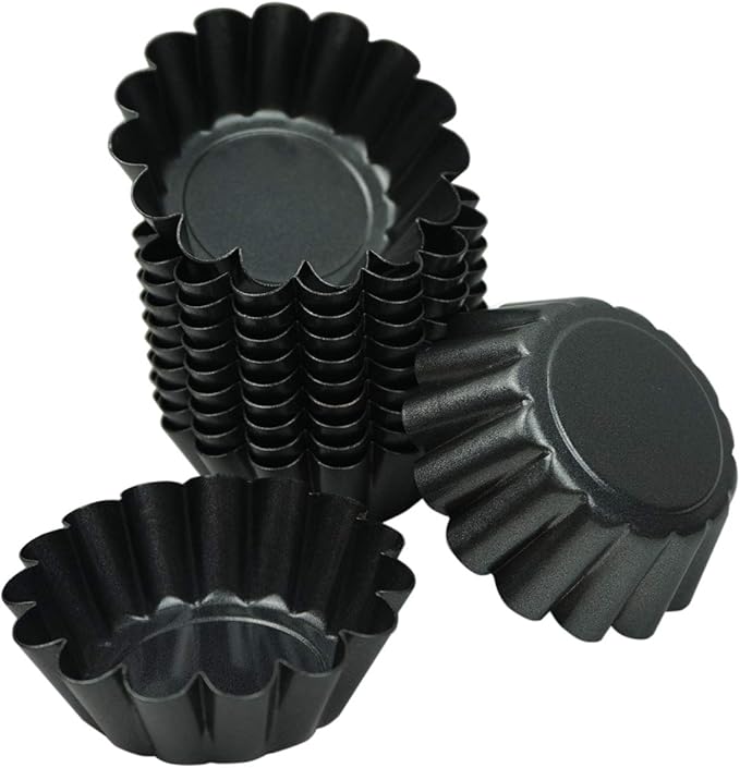 12 Pack Mini Tart Pan, Non-stick Carbon Steel Tart Molds, Pie Mould, Muffin Cupcake Pudding Maker - for Pies, Chinese Tart, Cakes (Size 2.6"x0.9")