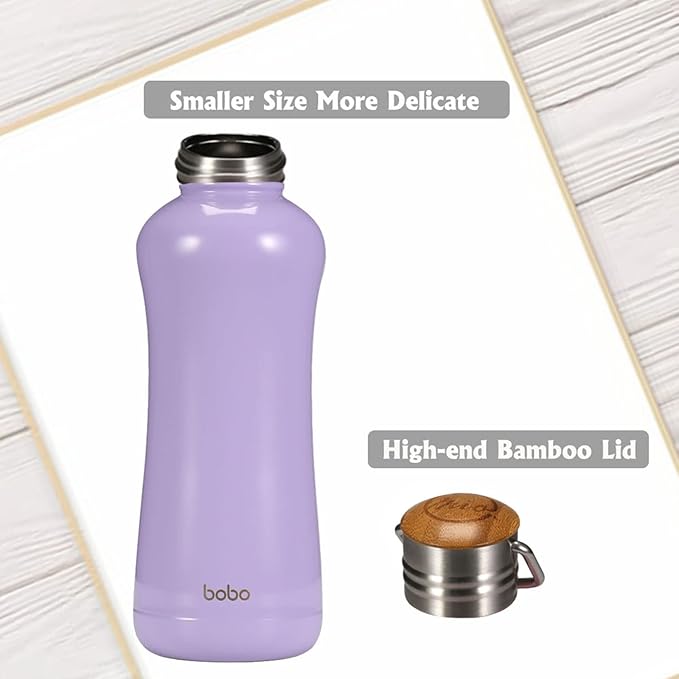 YOHKOH Mini Insulated Water Bottle With Bamboo Lid - 11.8oz Small Vacuum Insulated Water Bottle for Women Kids, 12 Hrs Hot & 24 Hrs Cold Stainless Steel Thermos Leak-Proof BPA-Free (11.8oz,Violets)