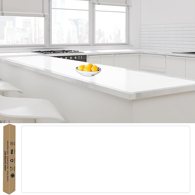 Largest Silicone Mats for Kitchen Counter, 120" x 24" Extra Large Heat Resistant Counter Mat, Kitchen Island Waterproof Thicken Non-Slip Countertop Protector Mat, Multipurpose Mat, Semitransparent