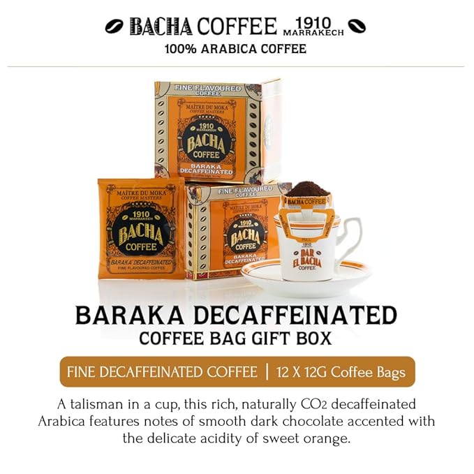 Bacha Coffee | Baraka Fine Flavoured, Medium Roast, 100% Arabica Specialty Coffee, 12 Coffee Drip Bags, Gift Box