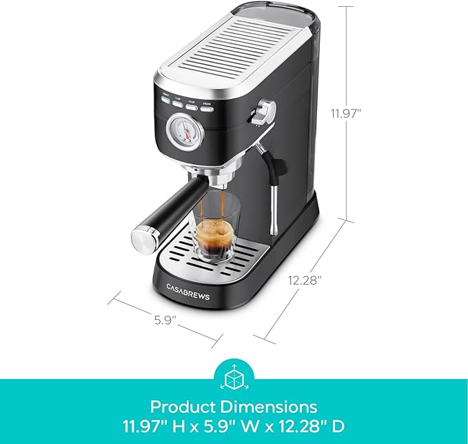 CASABREWS CM5418 Espresso Machine 20 Bar, Stainless Steel Espresso Maker with Milk Frother Steam Wand, Compact Cappuccino Machine for Home, Espresso Coffee Machine with Removable Water Tank, Black