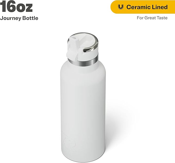 RTIC 16oz Journey Bottle Metal Stainless Steel Vacuum Insulated, BPA Free, Reusable, for Water, Hot and Cold Drinks, Travel, Sports, Camping, White