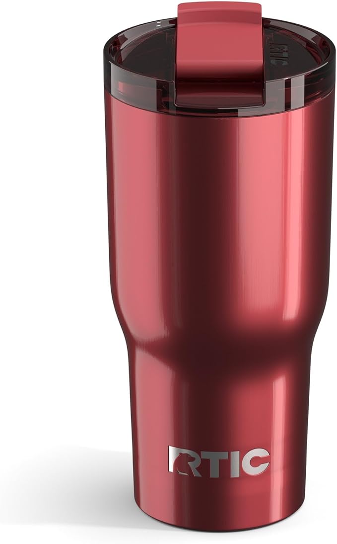 RTIC 20oz Essential Tumbler with Lid, Insulated, Stainless Steel, Metal, Double Wall Vacuum-Insulation, Ceramic Lined, Travel Cup for Iced Coffee, Tea, Hot and Cold Drink, Black Cherry Metallic