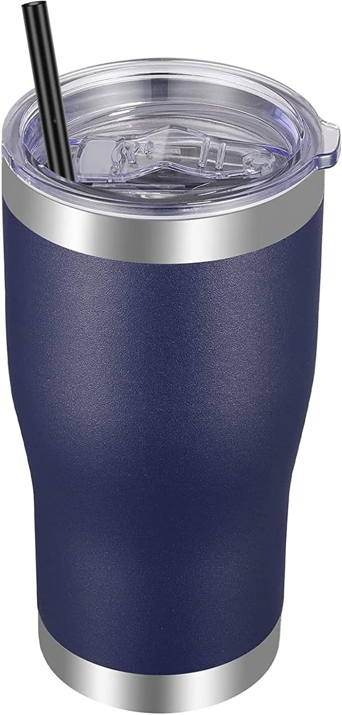 VEGOND 20oz Tumbler Stainless Steel Tumbler Cup with Lid And Straw Vacuum Insulated Double Wall Travel Coffee Mug(Navy Blue 1 Pack)