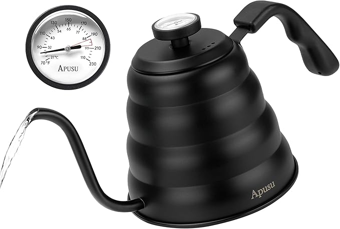 Tea Kettle with Thermometer Pot Black Stovetop Tea Kettle 40oz Gooseneck Kettle Teapot Pour Over Coffee Kettle with Thermometer,1200ml,6 Cup,Black,1Pack