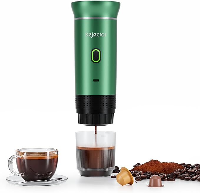 kejector Portable Coffee Maker Espresso Machine for Travel Nano Car Coffee Maker Compatible with Ground Coffee & Capsule for RV, Hiking Camping Office, Travel Espresso Maker Electric Green