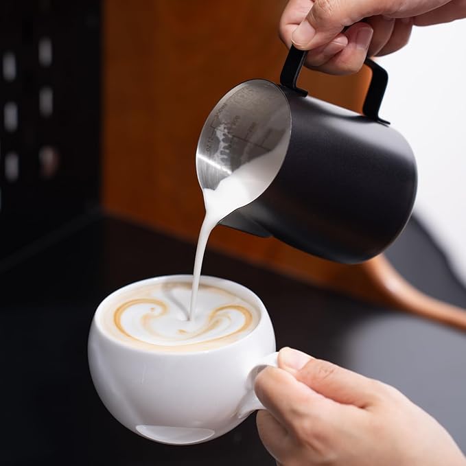 2 Pack Matte Black Milk Frothing Pitcher, 12oz/350ml & 20oz/600ml Espresso Steaming Pitcher, Stainless Steel Milk Frother Steamer Cup, Perfect for Espresso Coffee Cappuccino Latte Art