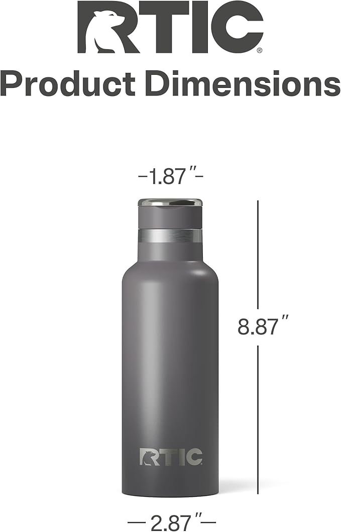 RTIC 16oz Journey Bottle Metal Stainless Steel Vacuum Insulated, BPA Free, Reusable, for Water, Hot and Cold Drinks, Travel, Sports, Camping, Graphite