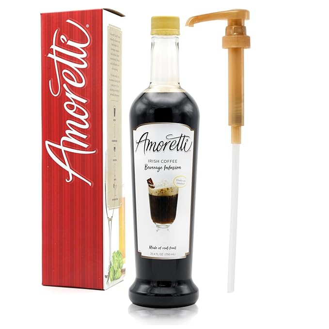 Amoretti - Irish Coffee Beverage Infusion, 94 Servings Per Bottle (750 ml) - Drink Mix & Water Enhancer with Pump for Flavoring Cocktails, Waters, Teas, and other Beverages, Preservative Free
