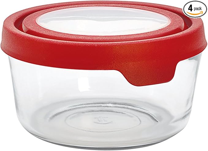 Anchor Hocking TrueSeal Glass Food Storage Containers with Airtight Lids, Cherry, 7 Cup (Pack of 4)