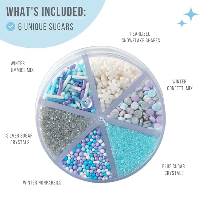 Sweets Indeed Winter Sprinkles – 6.75 oz | Frozen Snowflake Sprinkles with Jimmies, Sugar Crystals, Nonpareils, Confetti & Snowflake Shapes | Christmas Holiday & Winter Baking Decorations