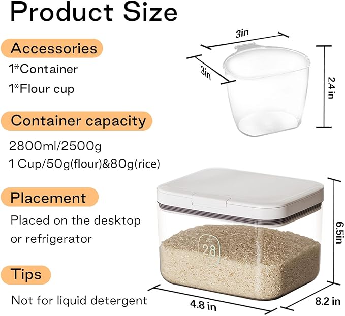 Flour Storage Container - 2.8L Keep Your Flour Fresh and Conveniently Accessible