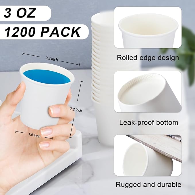 1200 Pack 3 oz Paper Cups, Small Disposable Bathroom Mouthwash Cups, Espresso Cups,Mini White Paper Cups 3 Ounce for Parties, Bathroom, Picnics, Travel and Events