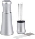 WDT tool, Espresso Distribution tools, 10 x 0.35mm 304 Stainless Steel Needles Installed with 10 Extra needles for Espresso Stirrer Replacement, Aluminum Alloy Handle with Stand (Matte Silver)