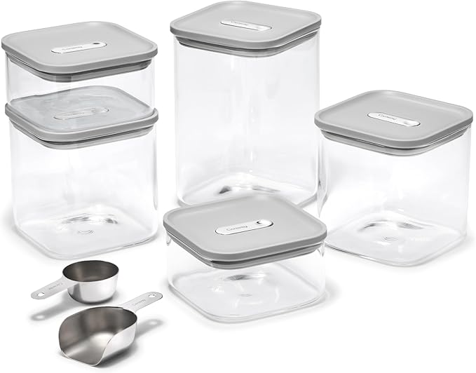 Caraway 14-Piece Glass Airtight Food Storage Containers with Lids – Non-Toxic, BPA-Free Kitchen Storage Containers – Stackable, Space-Saving Airtight Containers for Dry Goods and More - Gray