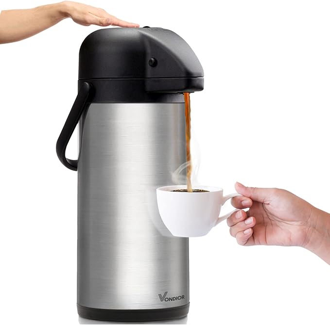 85 oz (2.5L) Airpot Coffee Carafe with Pump, Insulated Stainless Steel Coffee Dispenser, Coffee Carafes for Keeping Hot/Cold, Hot Beverage Dispenser for Party