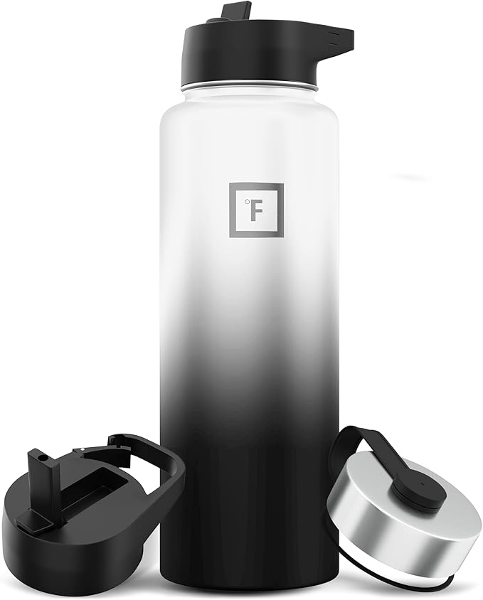 IRON °FLASK Camping & Hiking Hydration Flask with 3 Lids - Stainless Steel, Double Walled & Vacuum Insulated Water Bottle - Leak Proof & BPA Free (Day & Night, Straw - 40 oz)