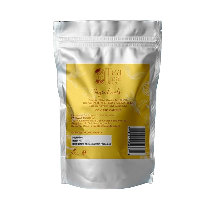 Lemon Ginger Green Tea Bags (50 Count), Green Tea with Orange Peel, Black Pepper & Mint Extract, Caffeinated, Real and Natural Green Tea, Blended with Fresh Herbs and Spices, Gluten Free