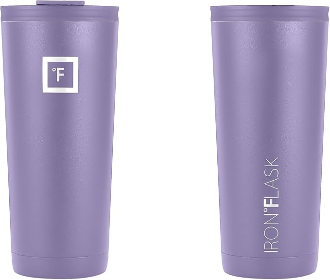 IRON °FLASK Classic Tumbler - Vacuum Insulated Stainless Steel Water Bottle, Double Walled, Drinking Cup, Insulated Travel Mug (Lavender, 24 oz Solid Lid)