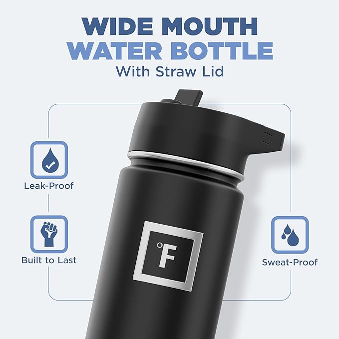 IRON °FLASK Camping & Hiking Hydration Flask with 3 Lids - Stainless Steel, Double Walled & Vacuum Insulated Water Bottle - Leak Proof & BPA Free (Aurora, Straw - 22 oz)