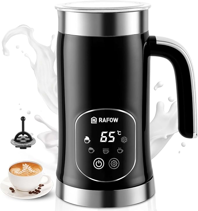 5-in-1 Milk Frother and Steamer - Upgraded Automatic Milk Steamer 11.8oz Hot & Cold Foam Maker and Milk Warmer with LED Display Touch Screen & Two Whisks for Latte,Cappuccinos,Silent Working