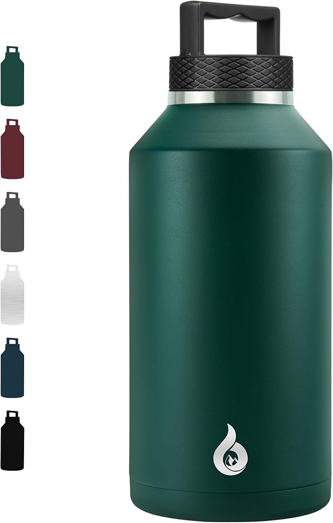 BJPKPK Half Gallon Water Bottle Insulated, Dishwasher Safe 64 oz Water Bottle with Handle, Leakproof BPA Free Water Jug, Large Stainless Steel Thermos for Sports, Army Green