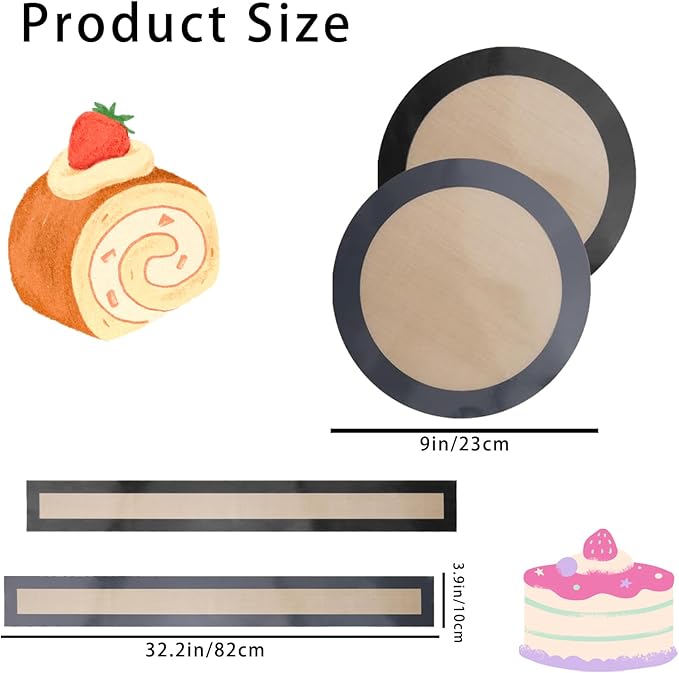 Silicone Baking Mat 9-Inch Nonstick & Reusable, Dishwasher/Oven Safe Cookie Sheet Protector for Cheesecakes, Cookies, Pizza, Bread, Macarons & Pastries (2 Set)