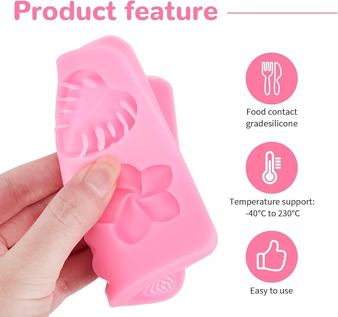2 Pcs Tropical Flowers and Leaves Silicone Mold Set Plumeria,Hibiscus,Monstera Leaf for Diy Chocolate,Candy,Gummy Molds,Fondant,Cupcake Topper,Hawaiian Party Decoration(Pink)