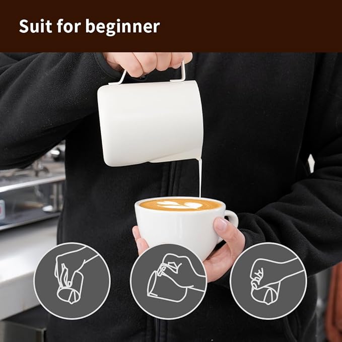 watchget Milk Frothing Pitcher 20oz/600ml - Stainless Steel Espresso Steaming Pitcher for Cappuccino & Latte Art, Creamy White