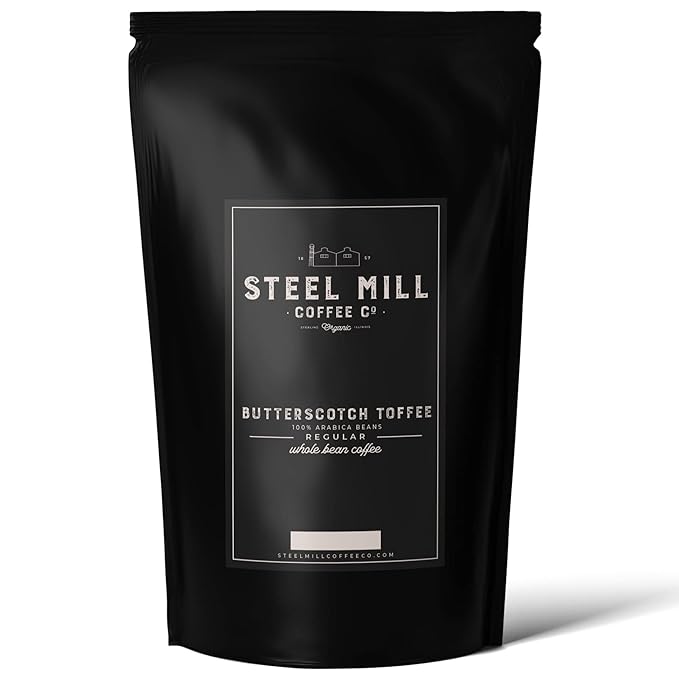 Steel Mill Coffee Co. Butterscotch Toffee Flavored Coffee - Ground Coffee, Regular, Medium Roast, Regular, Vegan, Gluten-Free, Sugar-Free, 12 oz Bag