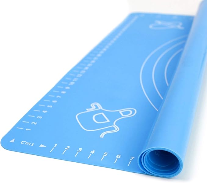 Silicone Baking Mat for Rolling Pastry Dough with Measurements, 25.6" x 17.7" BPA Free Non stick and Non Slip Blue Table Sheet Baking Supplies for Bake Pizza Cake