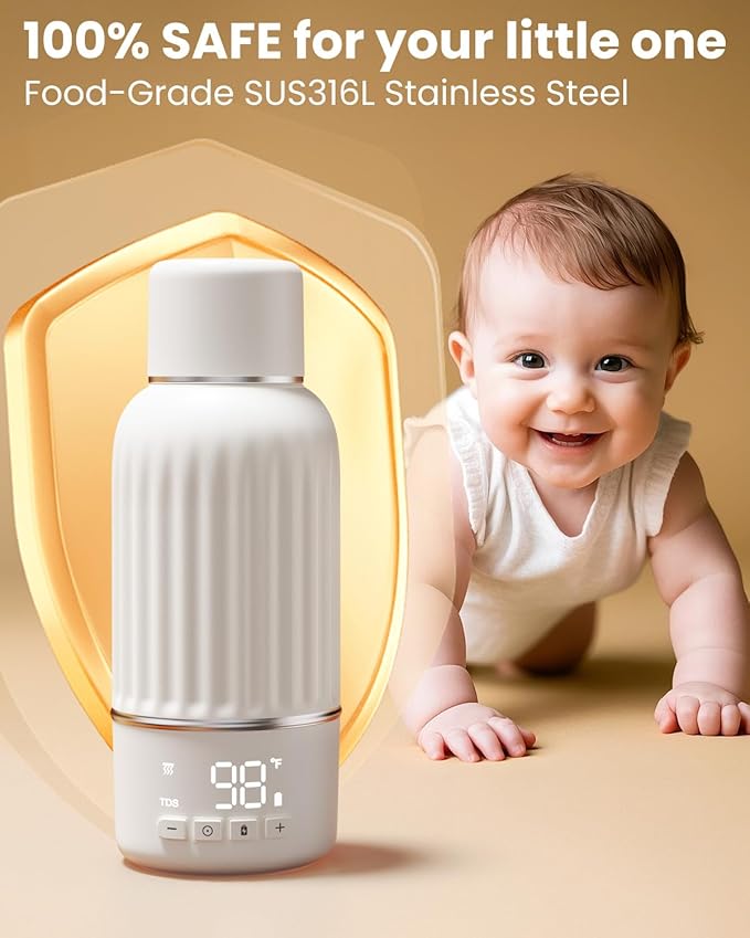 Portable Bottle Warmer for Travel, 2.5 Min Fast Heating for Breast Milk and Formula, Portable Milk Warmer with 10400mAh Long Battery, 17oz Large Capacity, Fast Charging Baby Bottle Warmer