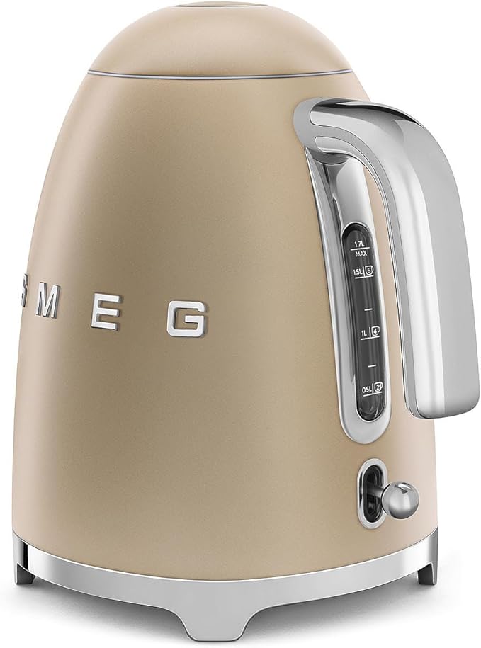 SMEG 50's Retro Style 7 Cup Electric Water Kettle with Automatic Shutoff, Removable Base, and Water Indicator, KLF03CHMUS, Matte Campagne