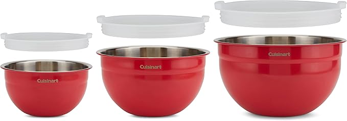 Cuisinart CTG-00-SMB Stainless Steel Mixing Bowls with Lids, Set of 3, Red
