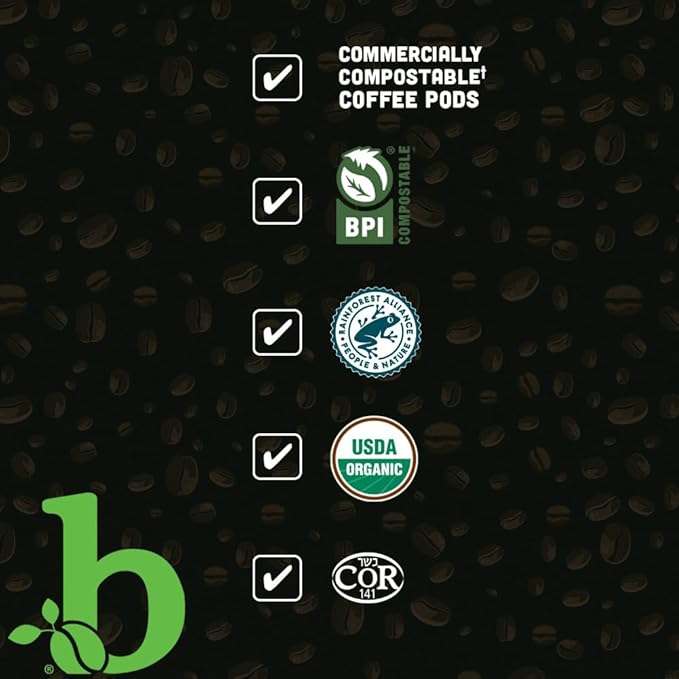 beaniac Organic Full On French Roast, Dark Roast, Single Serve Compostable K Cup Coffee Pods, Organic Arabica Coffee, Keurig Brewer Compatible, 30 Count