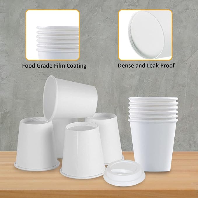 Smygoods White Disposable Paper Coffee Cups with Lids (4 OZ, 50 Count) For Hot Beverages, Tea, Espresso, Cocoa - To Go Drink Containers, Café & Office
