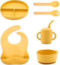 Silicone Baby Feeding Set, 6 Pcs, Baby Led Weaning Supplies, BPA Free, Yellow