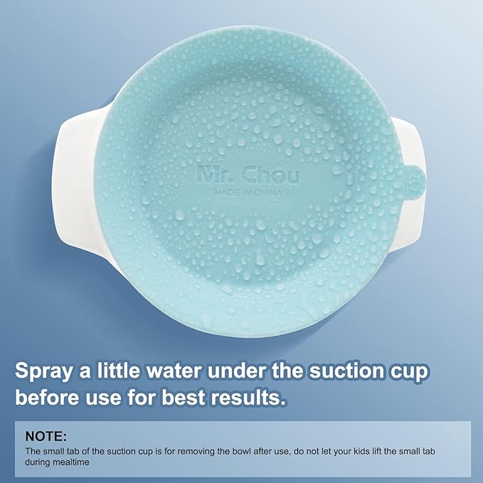 MR. CHOU Ceramic Baby Bowls with Suction Base, Infant Led Weaning Supplies with BPA Free Airtight Lid & Handles for Babies Self-feeding, 100% Food Grade Kid Bowls, Microwave & Dishwasher Safe, Blue