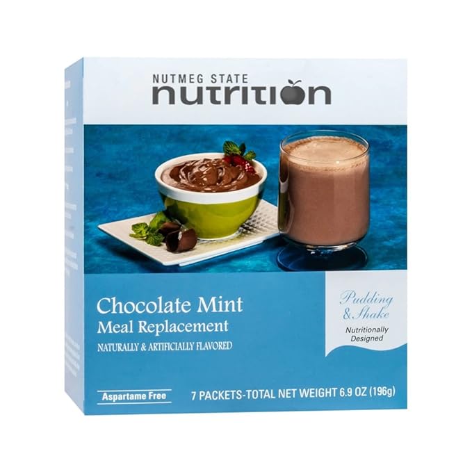 Nutmeg State Nutrition - Pudding or Shake, Low Calories, 15g Protein, Low Fat, 7 Servings Per Box (Chocolate Mint)