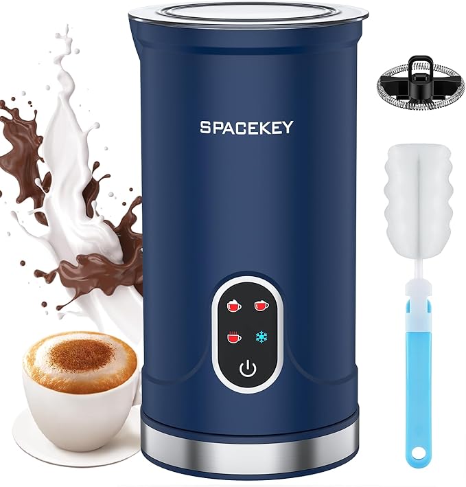 Spacekey Milk Frother, 4-in-1 Milk Frother and Steamer, Auto Shut-off Hot & Cold Foam Maker with Mute Mode, Temperature Control Electric Milk Frother for Coffee, Latte, Cappuccino, Macchiatos