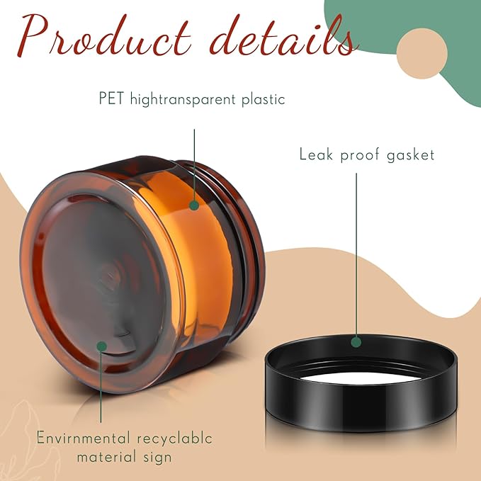 Patelai 4 Pieces Round Wide-mouth Leak Proof Plastic Container Jars with Lids for Travel Storage Makeup Beauty Products Face Creams Oils Salves Ointments DIY Making(1 Ounce,Amber)