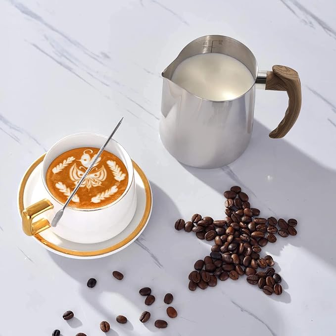 Stainless Steel Milk Frothing Pitcher - 20oz (600ml), Espresso Steaming Pitcher with Anti-scald Handle for Coffee, Cappuccino, Latte Art