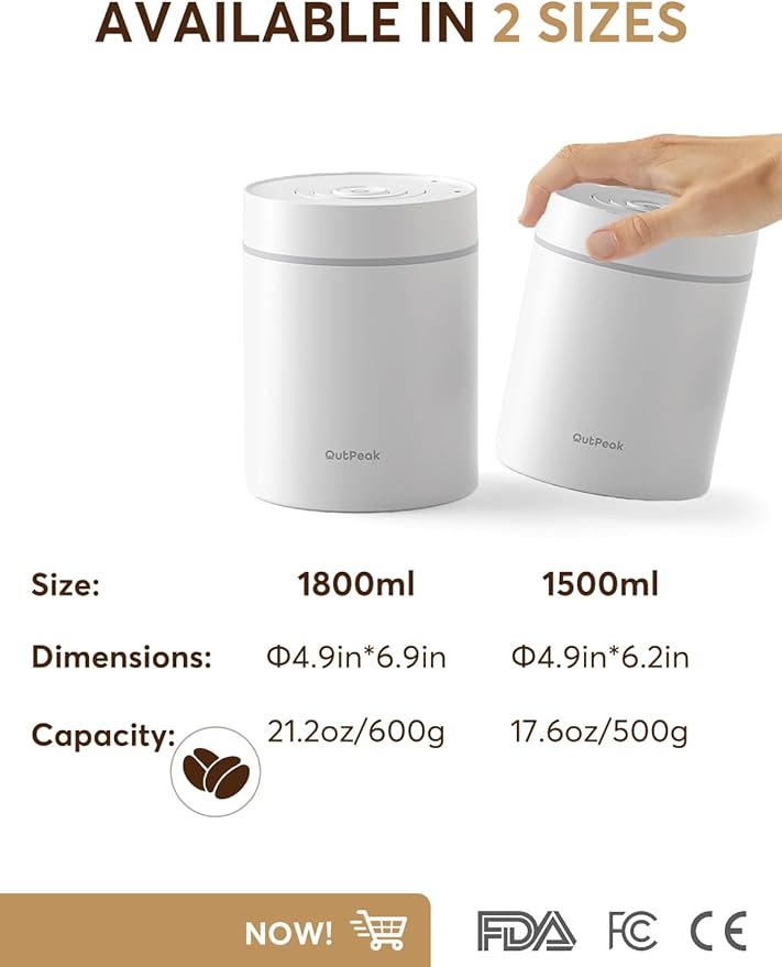 OUTPEAK Neo 2025 Kilo Auto Vacuum Coffee Canister, 1.5L Capacity for 17.6oz of Coffee Beans, One-Button Operation, Stainless Steel Coffee Storage Container with Scoop (Barista Champion's Choice)