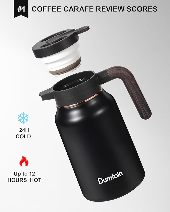 Carafes for Hot Liquids 51 oz - 12 Hour Stainless Steel Thermal Coffee Carafe-Insulated Coffee Carafes For Keeping Hot/Cold Coffee, Tea, Water, 1.5 Liter Beverage Dispenser(2 Black)